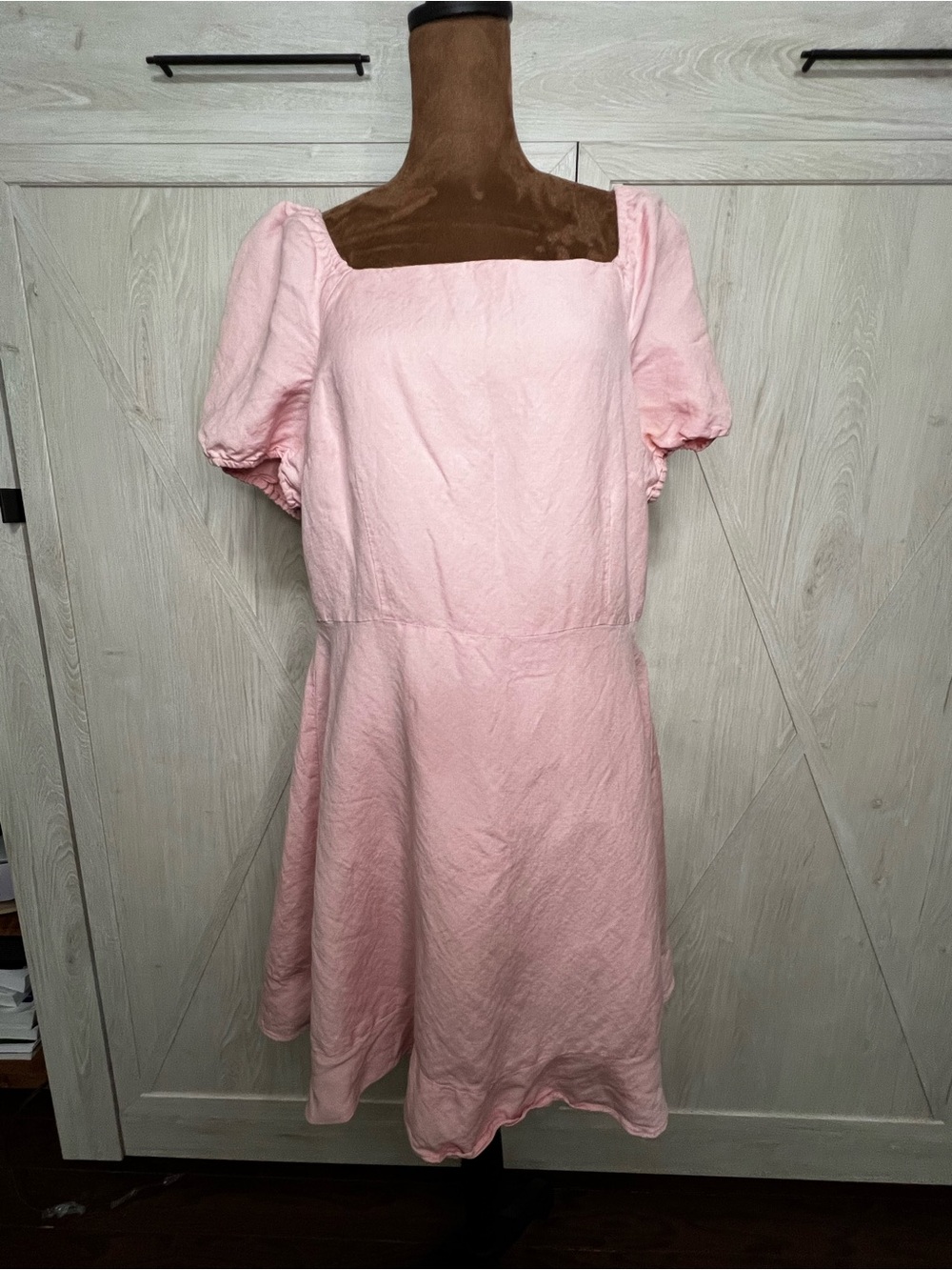 LOFT Light Pink Square Neck Puff-Sleeve Dress